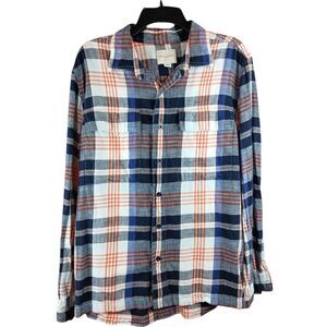 American Eagle Long Sleeve Button Front Mens Large Cotton Flannel Shirt Plaid